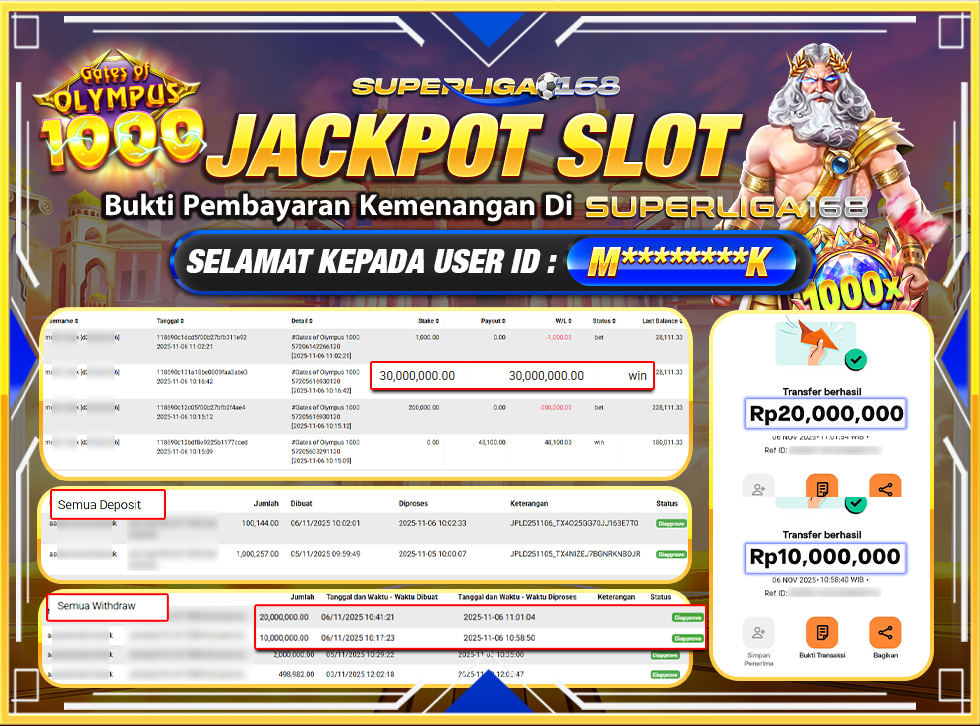 SUPERLIGA168  GATES OF OLYMPUS 1000 Rp.30,000,000LUNAS